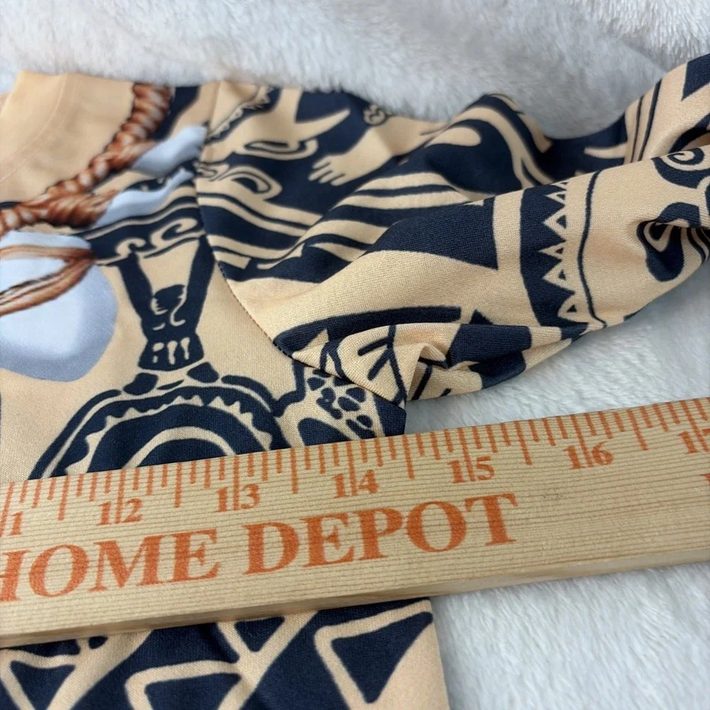 NWT LingQiShiZu Kids Maui Cosplay Costume Disney Moana Tattoo Print 130 6-7yrs